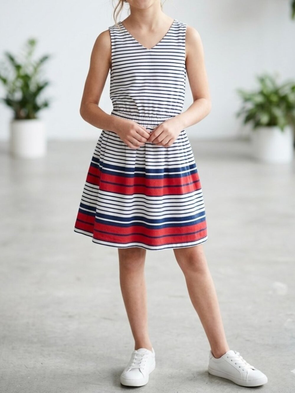 Zara Girls Casual Collection Striped Dress Sz 13-14 100% Cotton Nautical Boho